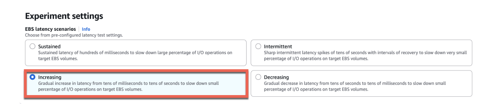 Select Increasing from the Experiment settings.